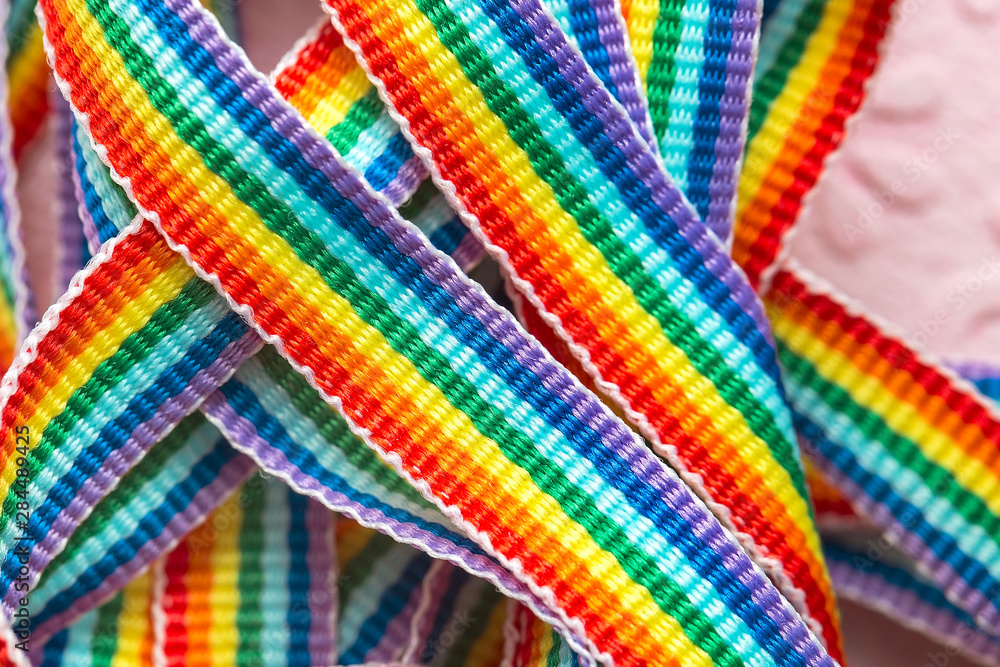 Rainbow symbol, colorful ribbon closeup