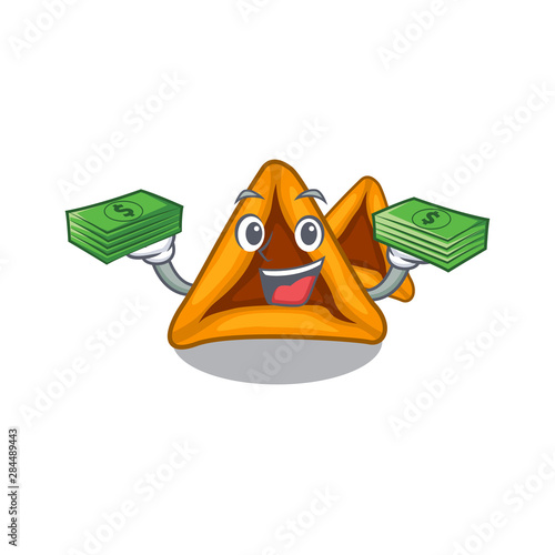 With money bag hamantaschen cookies isolated with the mascot