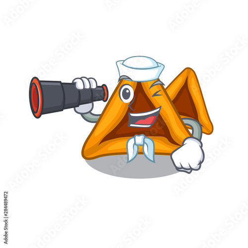 Sailor with binocular hamantaschen cookies isolated with the mascot