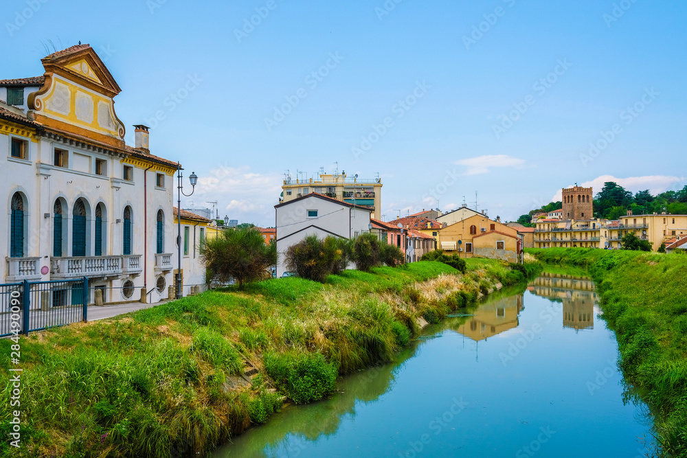 Monseliche, Italy - July, 14, 2019: Landscape with the image of channel in  Monseliche, Italy