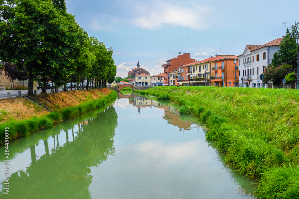 Monseliche, Italy - July, 14, 2019: Landscape with the image of channel in  Monseliche, Italy