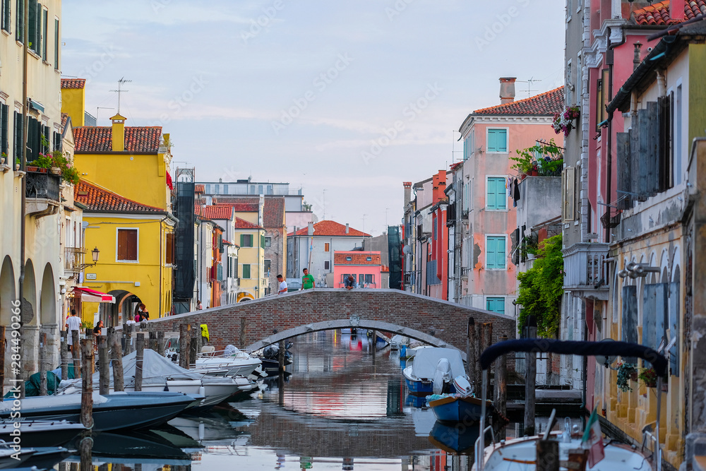 Chioggia, Italy - July, 16, 2019: Landscape with the image of channel in Chioggia, Italy