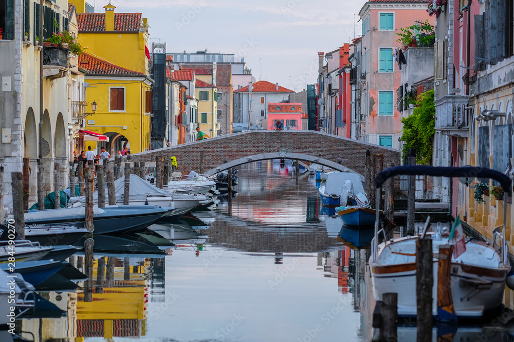 Chioggia, Italy - July, 16, 2019: Landscape with the image of channel in Chioggia, Italy