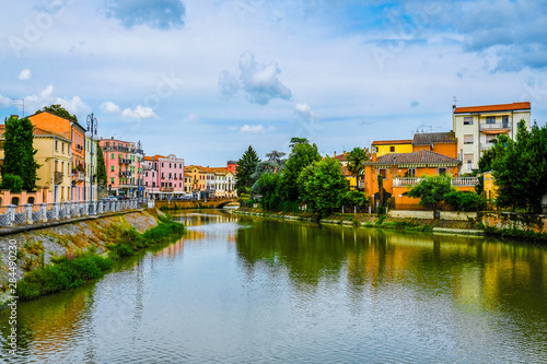 Este, Italy - July, 16, 2019: Landscape with the image of channel in Este, Italy