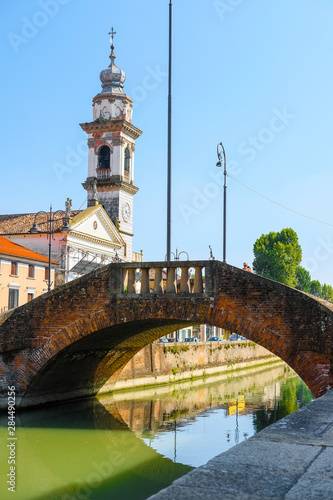 Battaglia Terme, Italy - July, 27, 2019: Landscape with the image of channel in Battaglia Terme, Italy