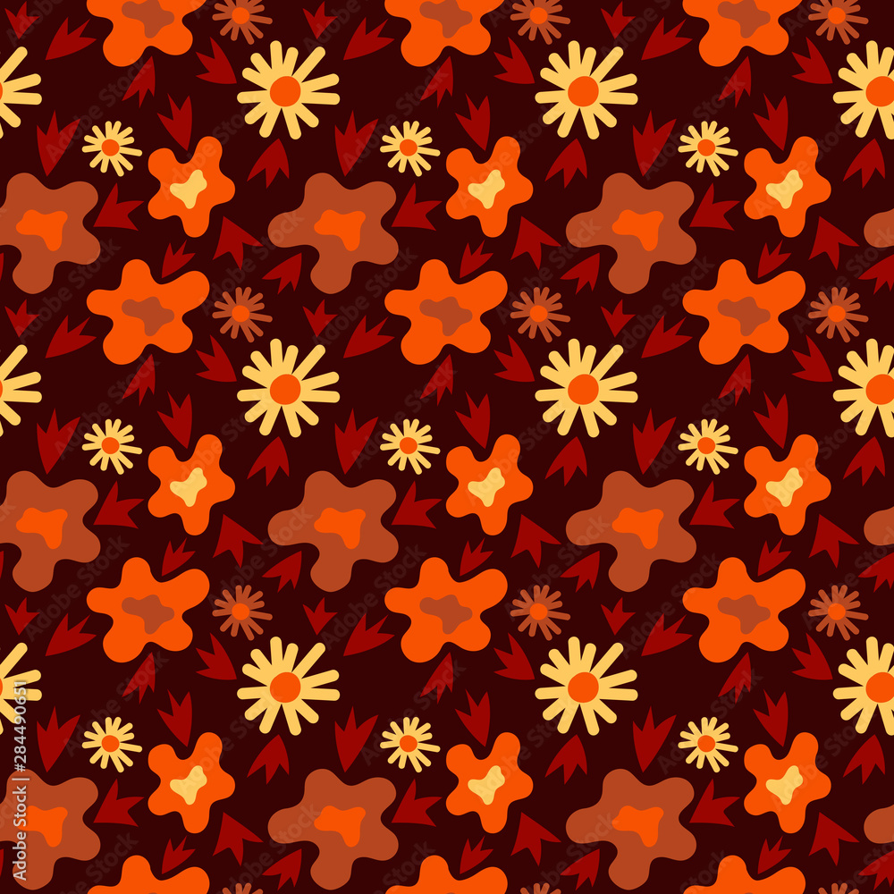 Floral seamless pattern. Vector textures. Autumn flowers , orange and yellow shades. Print flower color.