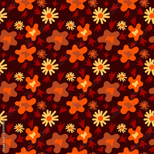 Floral seamless pattern. Vector textures. Autumn flowers   orange and yellow shades. Print flower color.