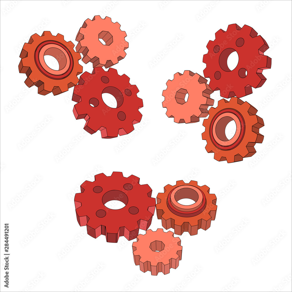 Gears 3d vector icon isolated on white background. - vector Gears 3d vector icon isolated on white background. - vector