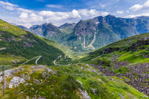 Panorama from Utsikten viewpoint along National scenic route Gaularfjellet from Sognfjorden to Fosseheimen in Western Norway.