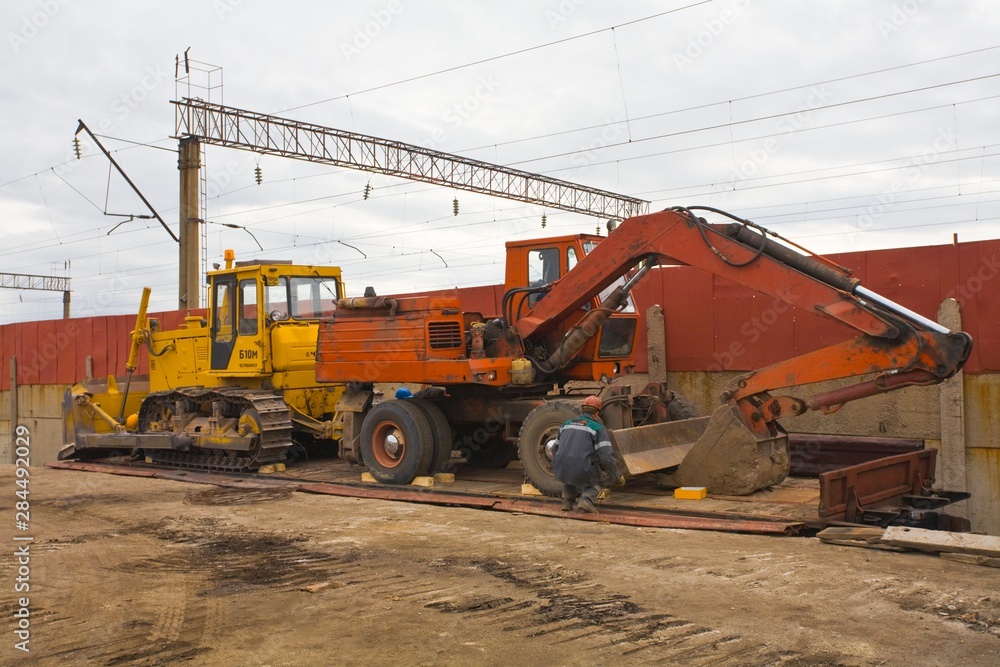 The heavy building bulldozer