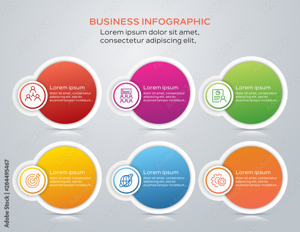 Fototapeta premium Vector illustration infographics 6 options. Template for business or presentation