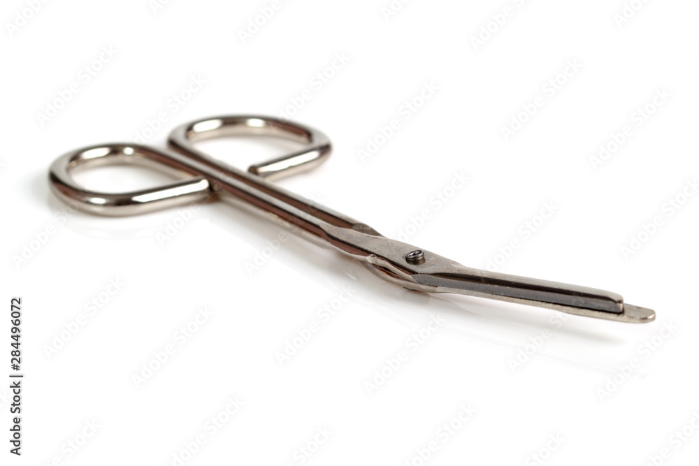 First aid scissors bent. Isolated with clipping path. First aid scissors bent. Isolated with clipping path.