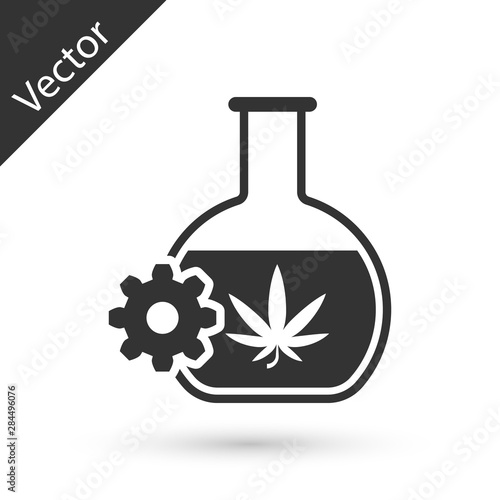 Grey Chemical test tube with marijuana or cannabis leaf icon isolated on white background. Research concept. Laboratory CBD oil concept. Vector Illustration