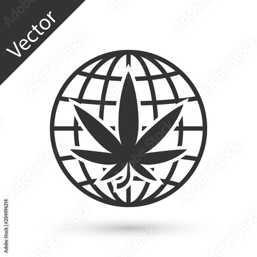 Grey Legalize marijuana or cannabis globe symbol icon isolated on white background. Hemp symbol. Vector Illustration