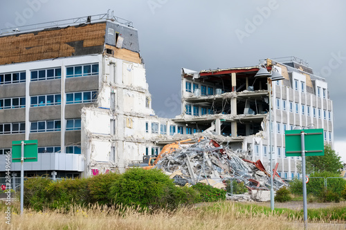 Demolition of hotel collapse following bomb blast explosion © Richard Johnson