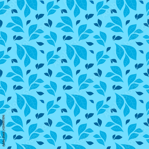 Blue and dark blue compositions from stylized vector leaves on a light blue background.