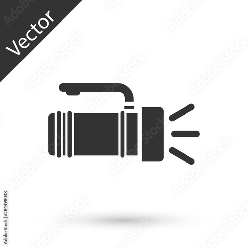 Grey Flashlight icon isolated on white background. Tourist flashlight handle. Vector Illustration