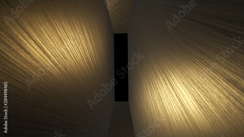 Abstract creative futuristic golden tunnel with alpha channel. 3D Rendering, modern technology corridor. 