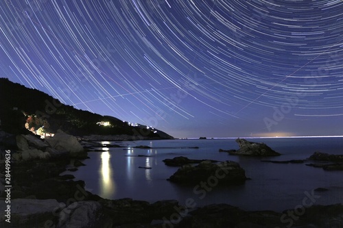 Startrails with the see in Greece
