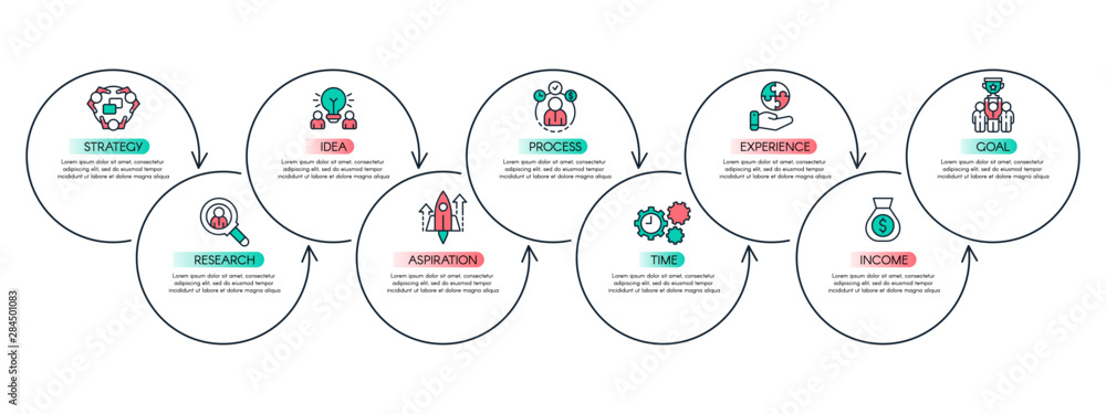 Workflow steps chart. Productivity graph, business process steps and ...