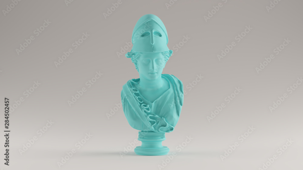 Gulf Blue Turquoise Minerva Bust Statue Front View 3d illustration Gulf Blue Turquoise Minerva Bust Statue Front View 3d illustration