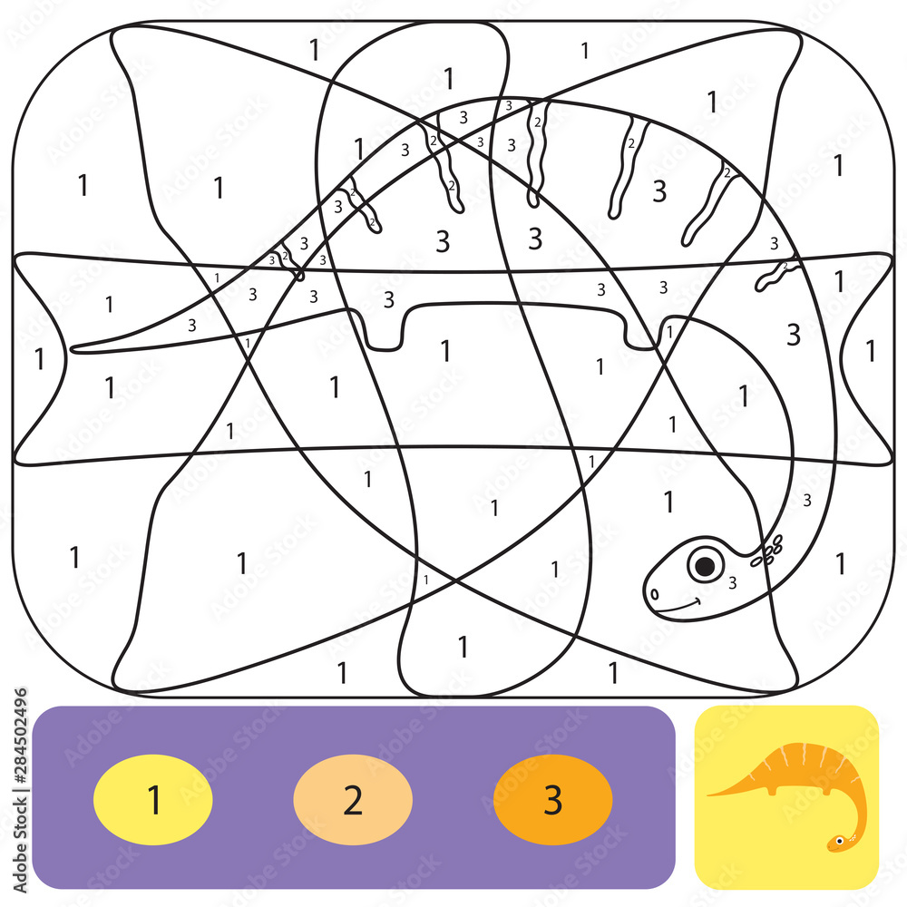 Cute dino coloring page for kids. Coloring puzzle with numbers of color ...