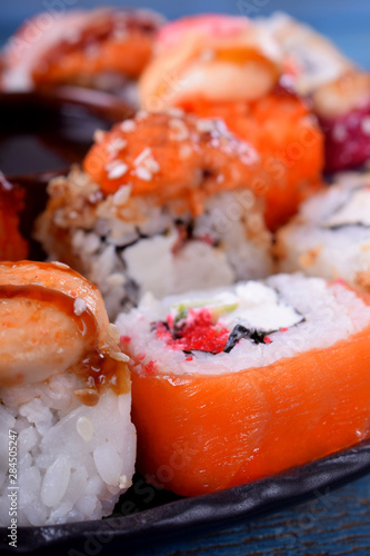 Close-up of sushi rolls assortment