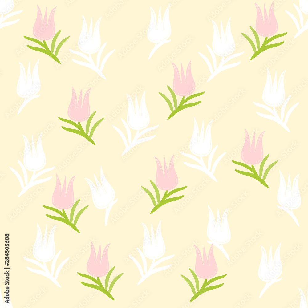 Seamless floral pattern tulips drawing vector