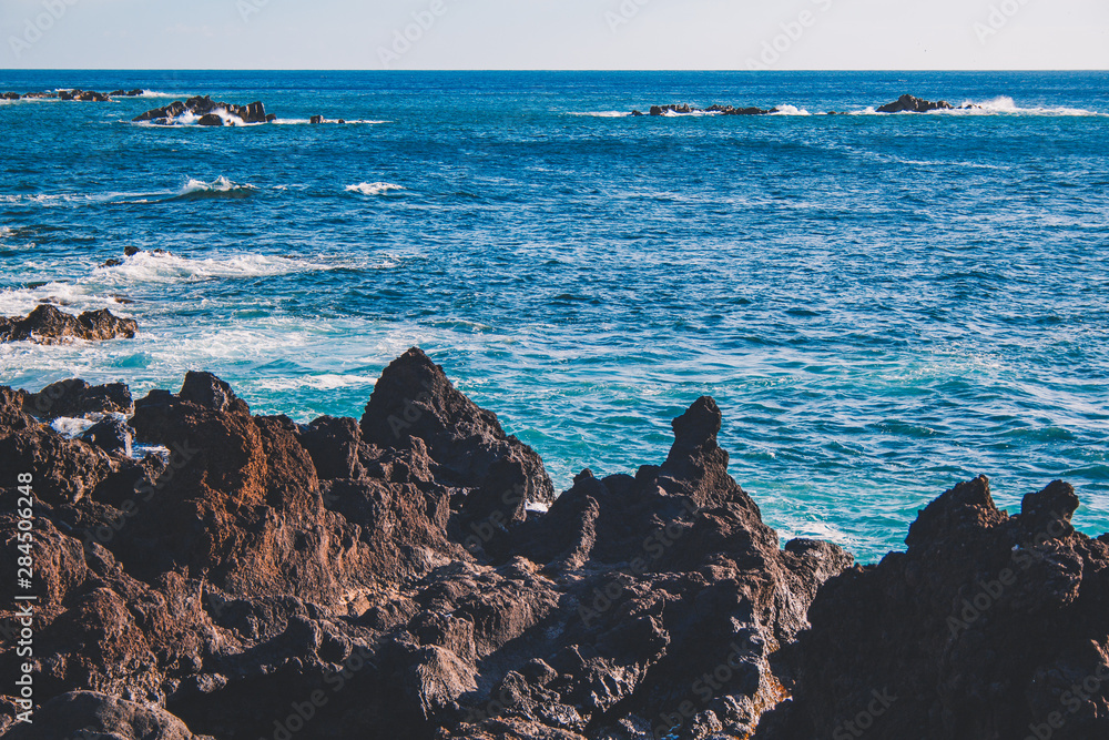 rocky coastline at the west coast of Sao Miguel Island, Azores, Portugal