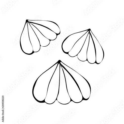Beautiful vector illustration of marshmallow and souffle drawn line on white isolated background. Dessert sketch elements. Illustration for maps, menus and printing. Doodle.