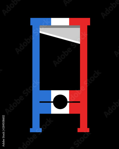French revolution - guillotine in colors of France - history of terror, bloodshed, violence, killing, capital punishment, death penalty. Vector illustration