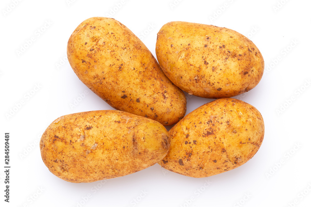 Potatoes isolated on white background. Flat lay. Top view. Potatoes isolated on white background. Flat lay. Top view.