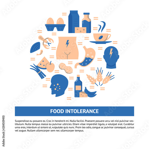Food intolerance round concept banner template in flat style