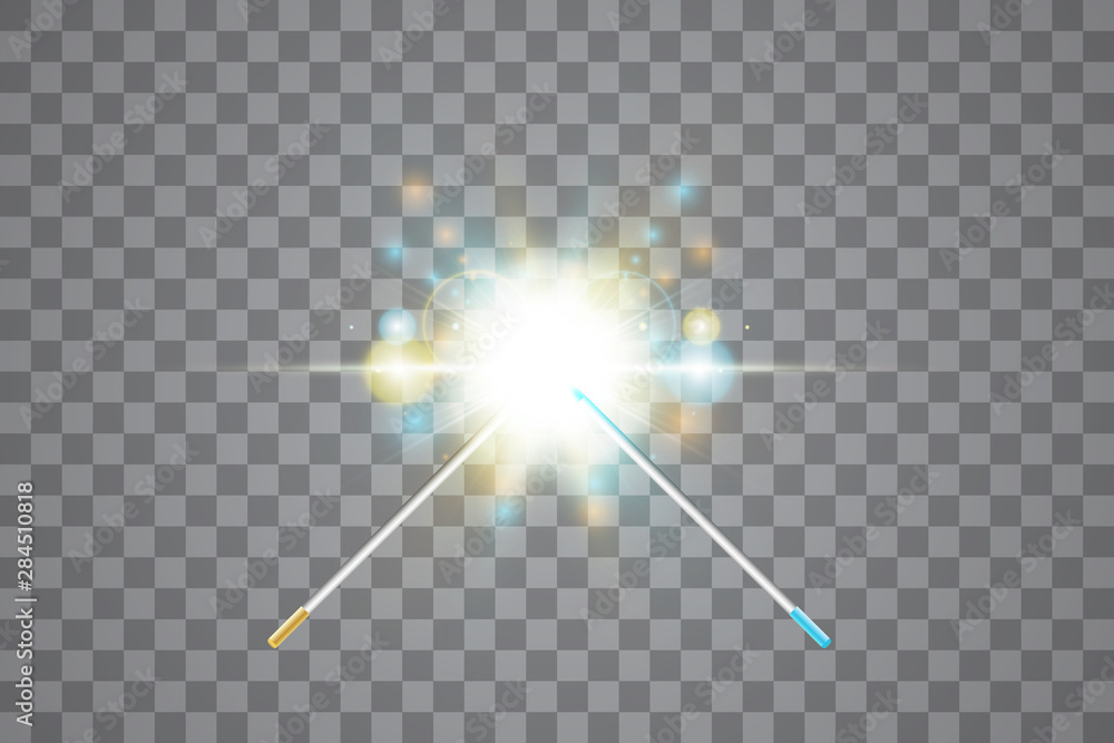 Collision of two forces with Golden and Blue Magic wand. Vector illustration. Isolated on transparent background. Collision of two forces with Golden and Blue Magic wand. Vector illustration. Isolated on transparent background.