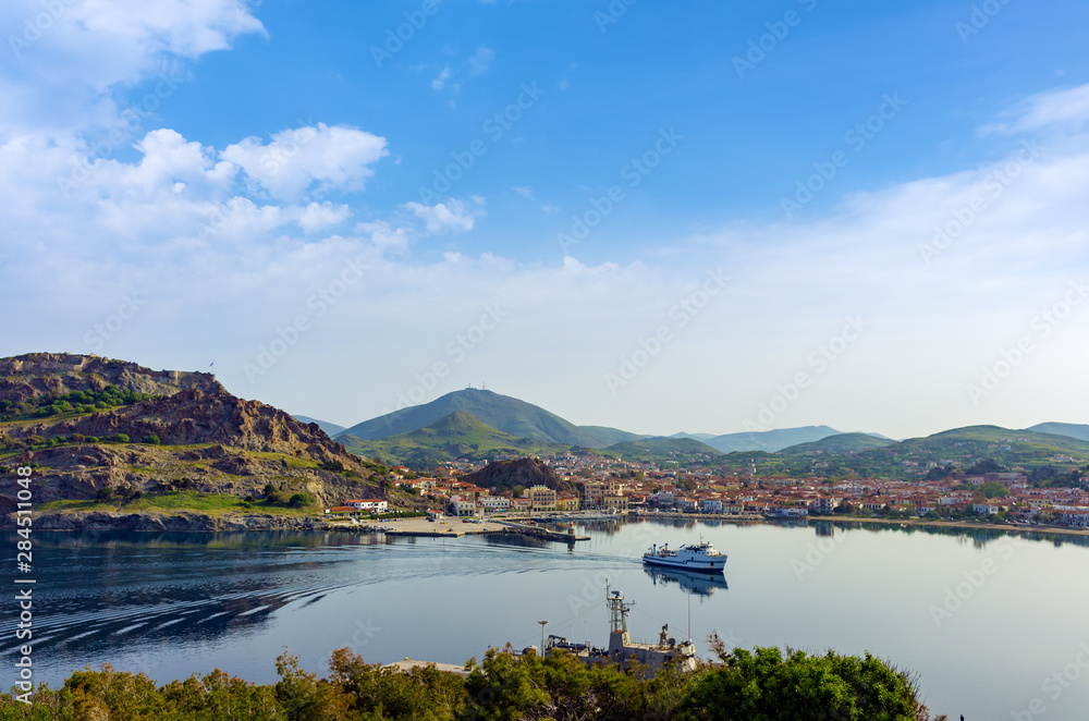 View to the picturesque harbor of Myrina, the capital of Lemnos island, Greece View to the picturesque harbor of Myrina, the capital of Lemnos island, Greece