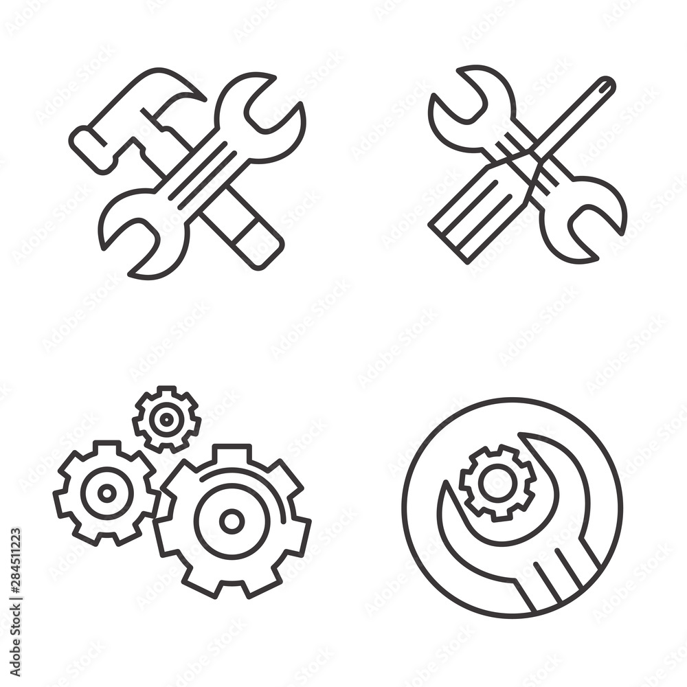 Set of repair icon line design.  wrench, hammer and gear vector illustration with line design suitable for repair and setting related icon 