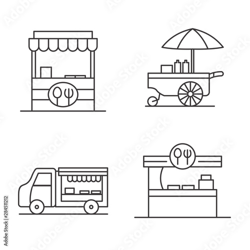 Set of street food stand vector illustration with line design suitable for icon
