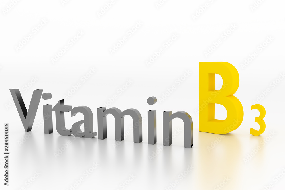 Vitamin B3 sign on white clean surface, 3D Illustration Vitamin B3 sign on white clean surface, 3D Illustration