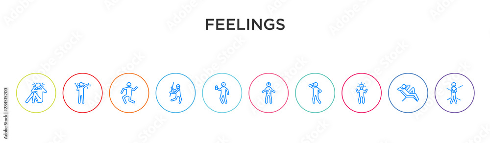 feelings concept 10 outline colorful icons feelings concept 10 outline colorful icons