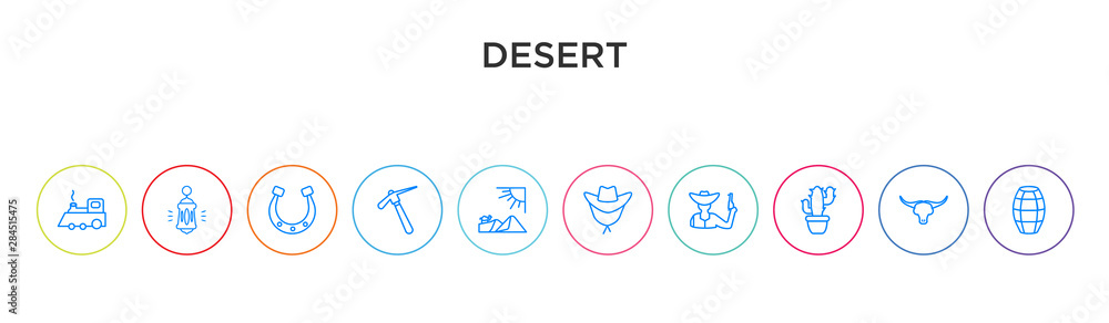 desert concept 10 outline colorful icons desert concept 10 outline colorful icons