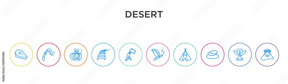 Fototapeta premium desert concept 10 outline colorful icons