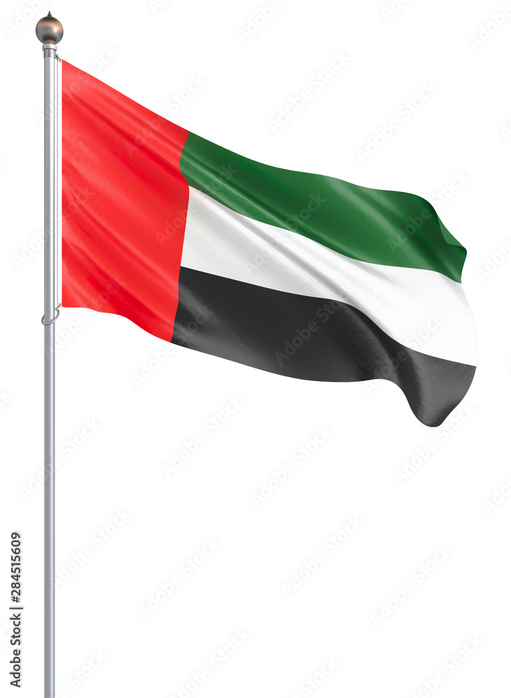 United Arab Emirates flag blowing in the wind. Background texture. 3d rendering, wave - Illustration. Isolated on white. United Arab Emirates flag blowing in the wind. Background texture. 3d rendering, wave - Illustration. Isolated on white.