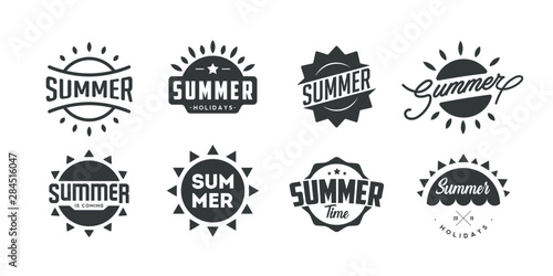 Summer vintage emblems, badges, labels, logos. Retro style. Isolated on white background