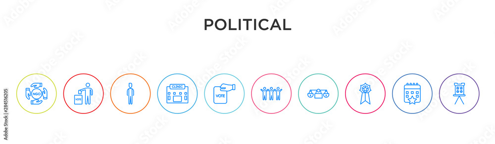 political concept 10 outline colorful icons political concept 10 outline colorful icons