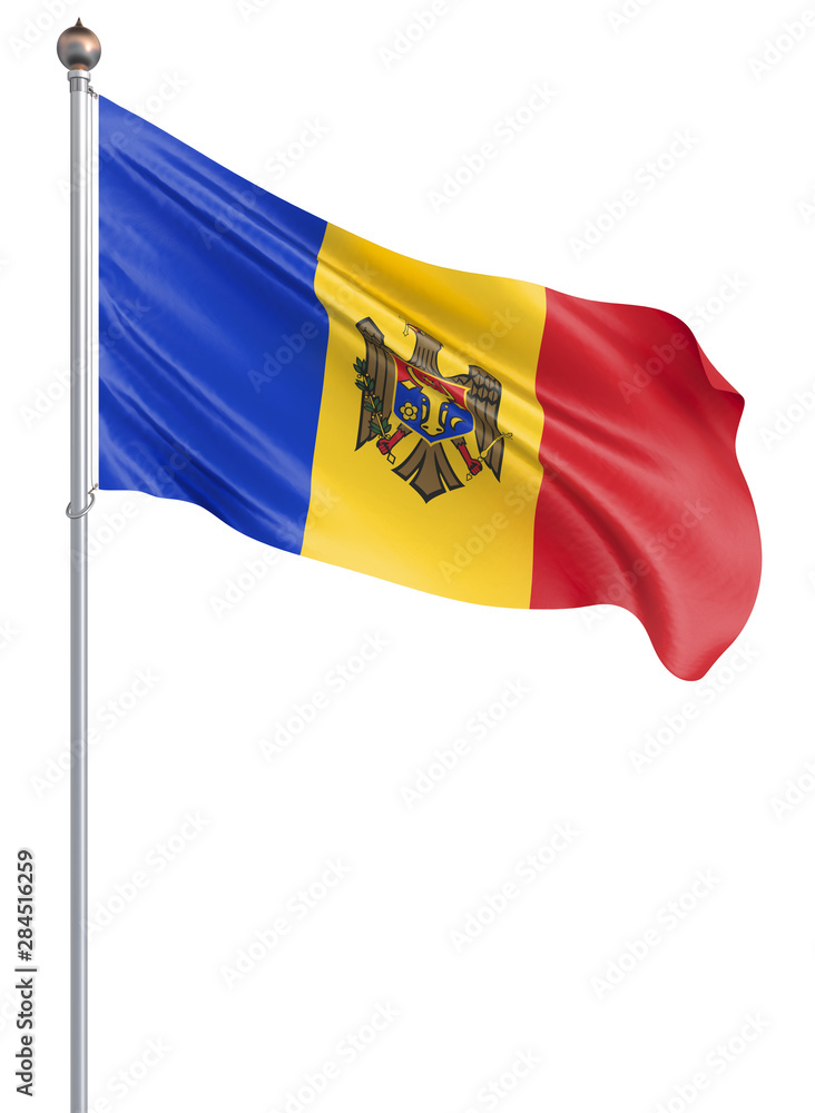 Moldovia flag blowing in the wind. Background texture. 3d rendering, wave. Kishinyov - Illustration. Isolated on white. Moldovia flag blowing in the wind. Background texture. 3d rendering, wave. Kishinyov - Illustration. Isolated on white.