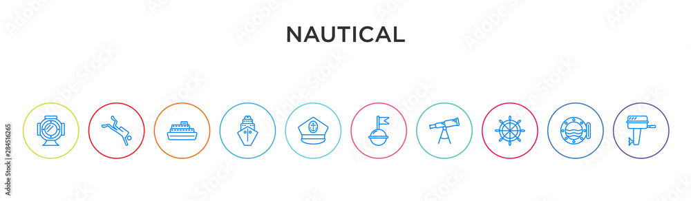 nautical concept 10 outline colorful icons nautical concept 10 outline colorful icons