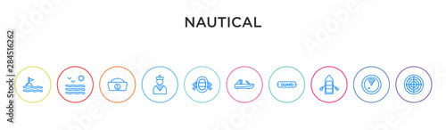 nautical concept 10 outline colorful icons
