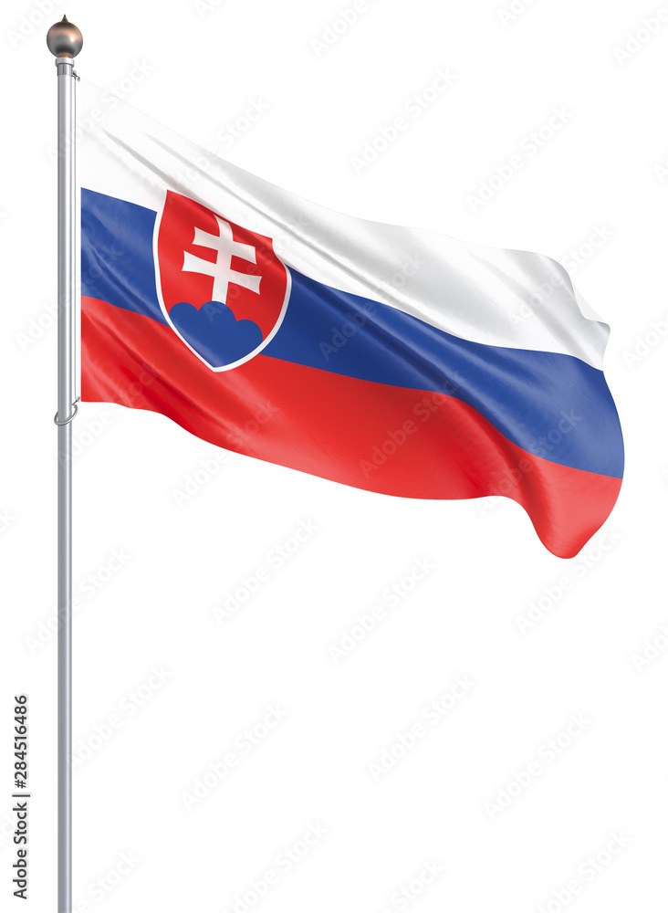 Slovakia flag blowing in the wind. Background texture. 3d rendering, wave. Isolated on white. Illustration. Slovakia flag blowing in the wind. Background texture. 3d rendering, wave. Isolated on white. Illustration.