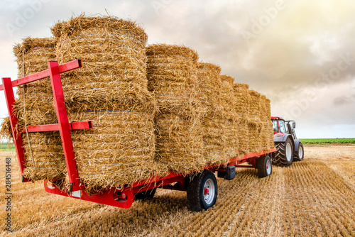 Fotografie collecting straw bales after the harvest