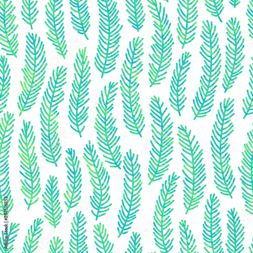 Spruce pattern. Bright seamless hand drawn ornament for creative design of prints, cards, invitations, websites and wallpapers.